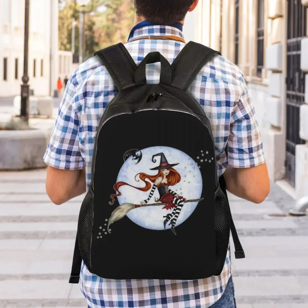 حقيبة ظهر للكمبيوتر المحمول من Halloween Witch Moonlight Ride للرجال والنساء حقيبة كتب عصرية لطلاب المدارس الجامعية حقائب قوطية غامضة