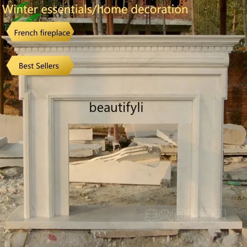 a95  Marble fireplace Simple marble fireplace American decorative background wall mantel