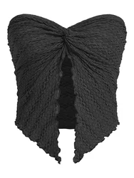 Women Y2k Ruched Off Shoulder Tube Tops Strapless Front Open Tops Backless Bandeau Crop Top Sexy Streetwear