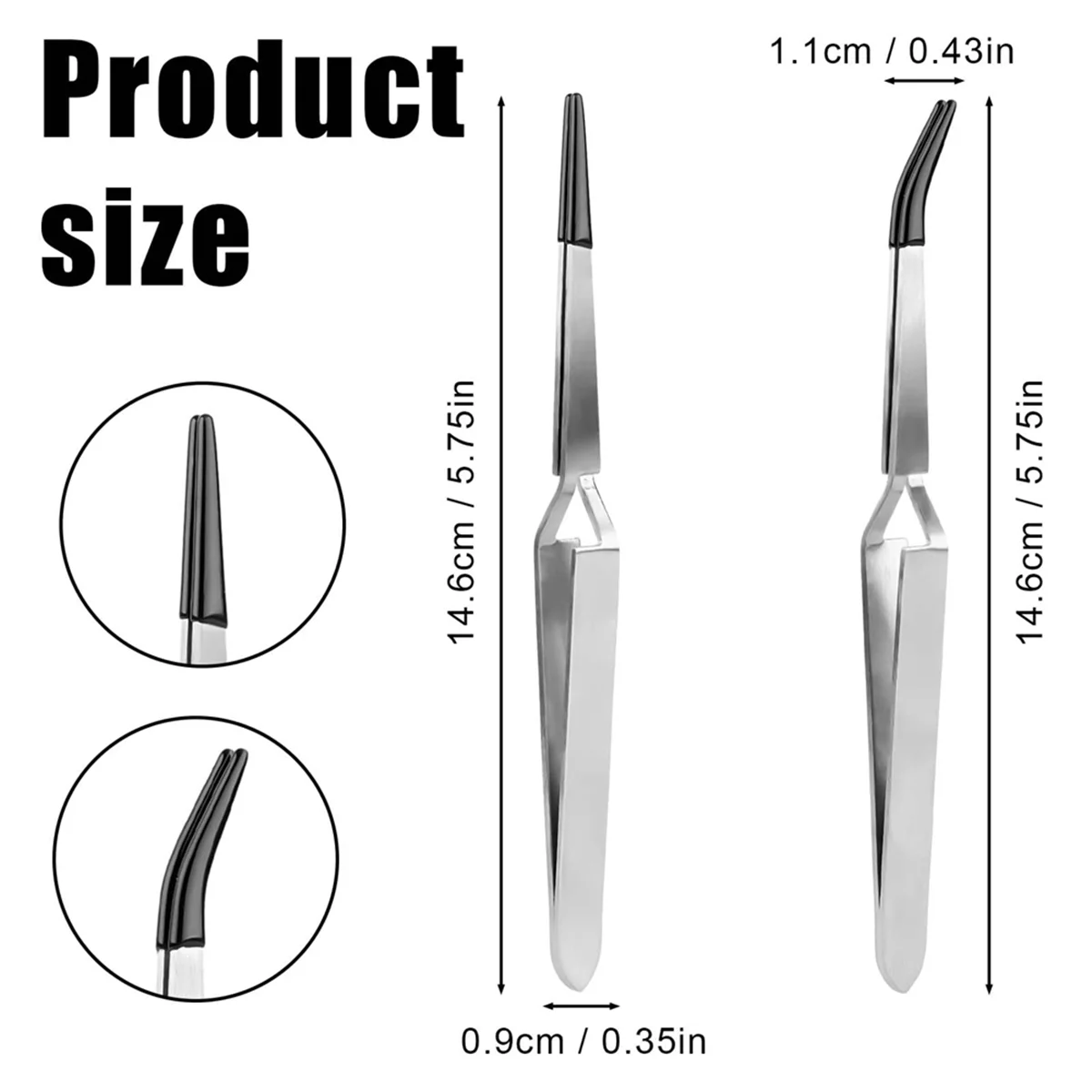 Craft Tweezers,Straight & Bend Curved Pointed Rubber Tips Lock Soldering Tweezers for Crafting Jewelry Electronics