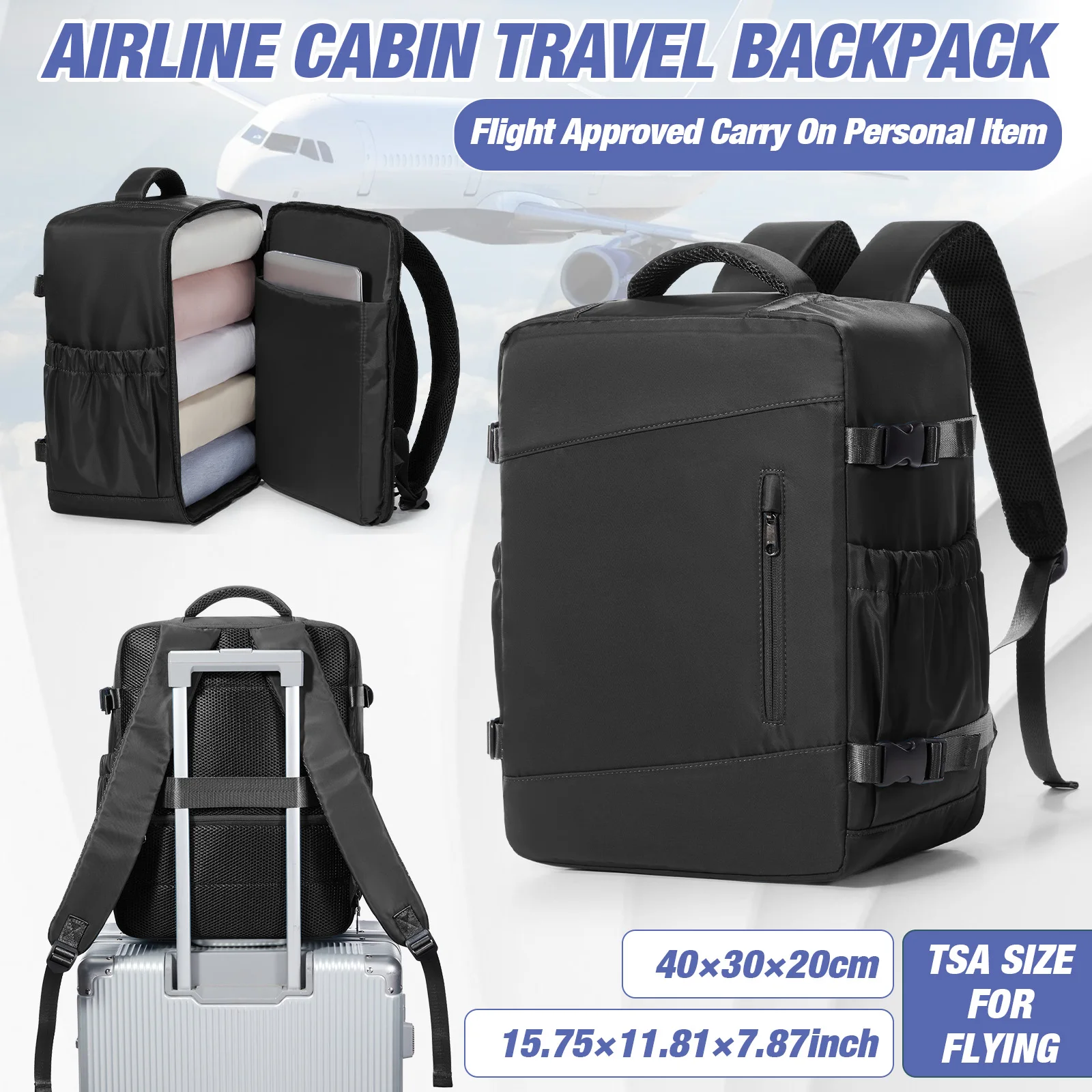 حقيبة ظهر للسفر على شكل طائرة مقاس 40 × 20 × 30، حقيبة ظهر Ryanair حقيبة ظهر للسفر على شكل طائرة تحمل على حقيبة ظهر للرجال، حقيبة ظهر للأمتعة اليدوية