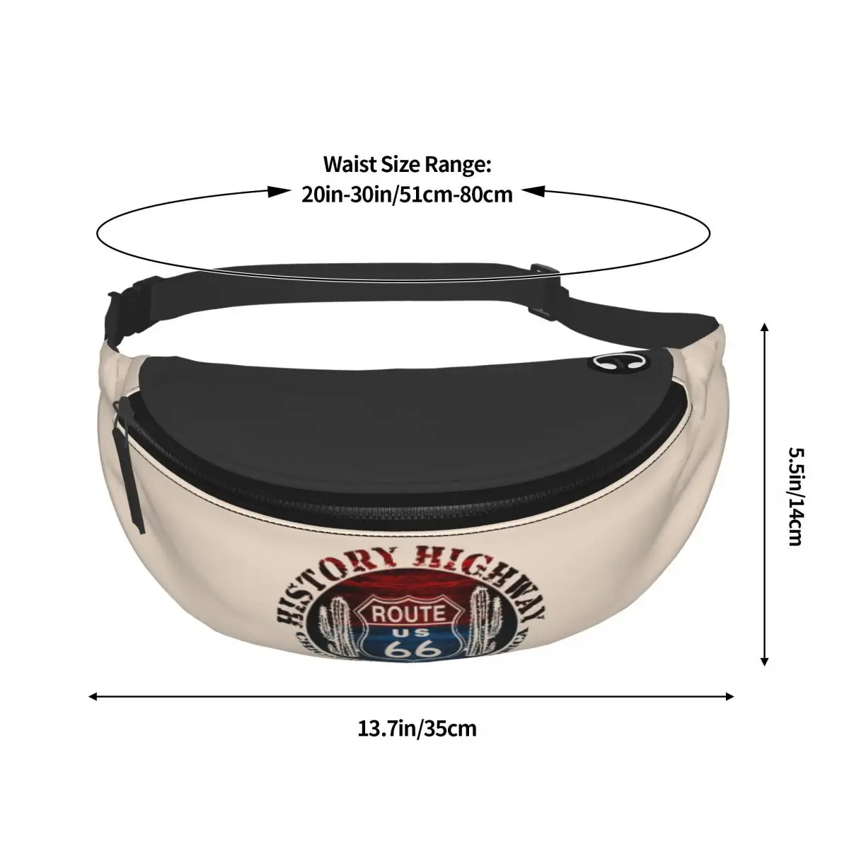 Casual Route 66 America Road Fanny Pack Men Women Vintage Trip Crossbody Waist Bag for Running Phone Money Pouch