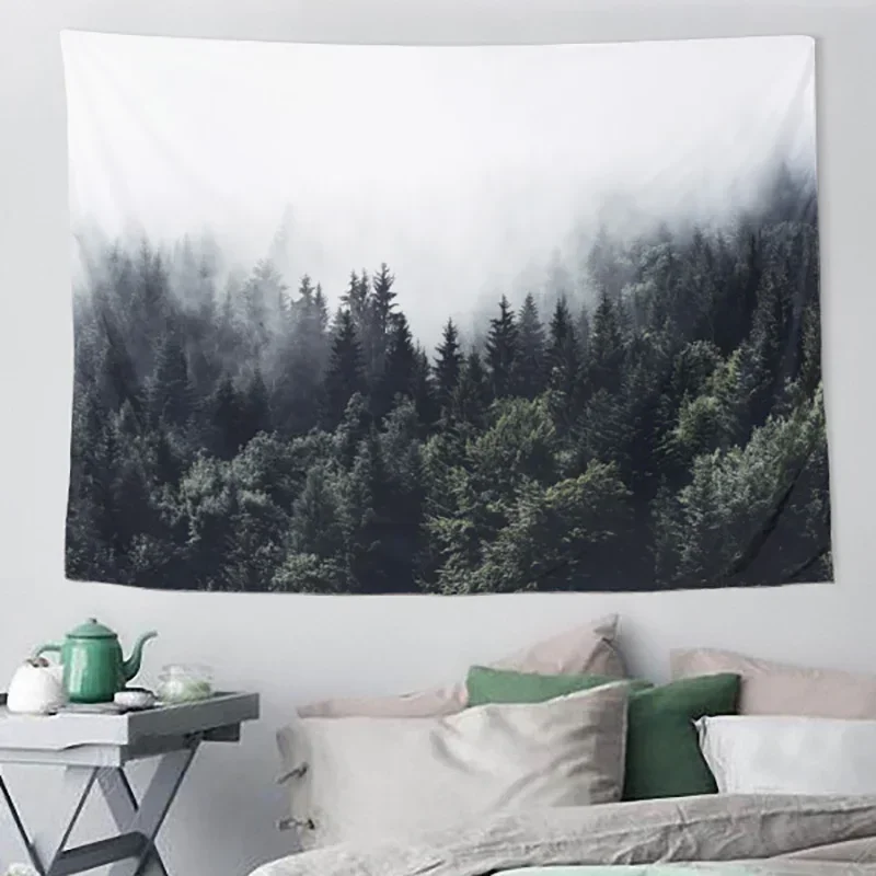 Lannidaa Foggy Forest Tapestry Home Decoration Tapestry Wall Hanging Farmhouse Dorm Room Printed Wall Tapestry Cloth Bedspreads