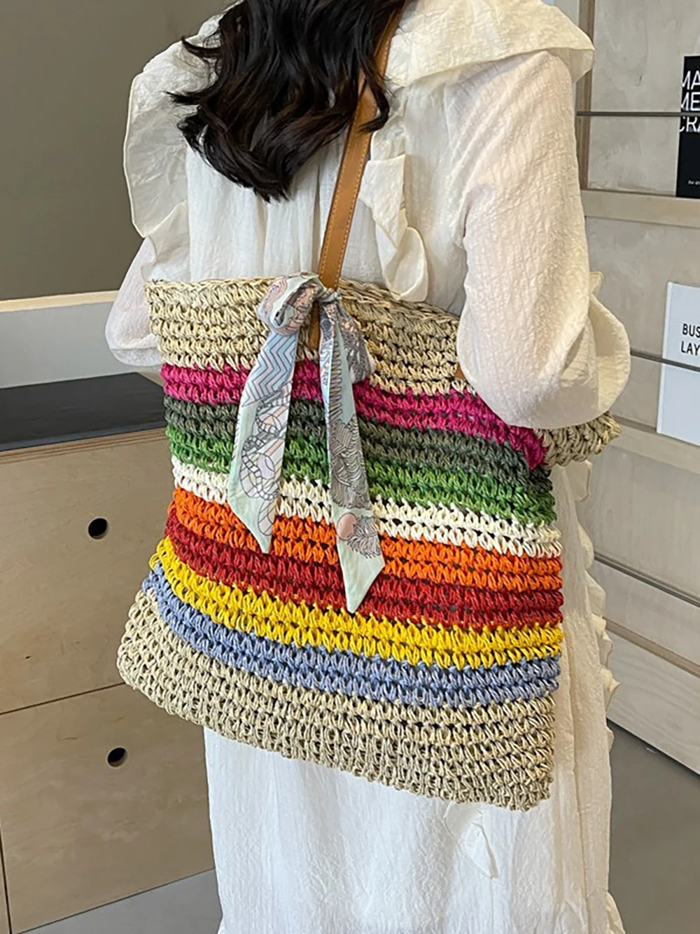 Woven Straw  Beach Bags for Women Summer 2024 New Large Capacity Holiday Travel Outdoor Bag Striped Single Shoulder Tote Bag