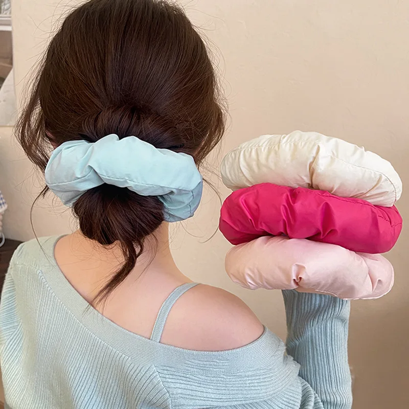 New Inflatable Sponge Pillow Hair Ties Women Trendy Super Large Elastic Scrunchies 2025 Pure Color Oversized Elastic Hair Bands