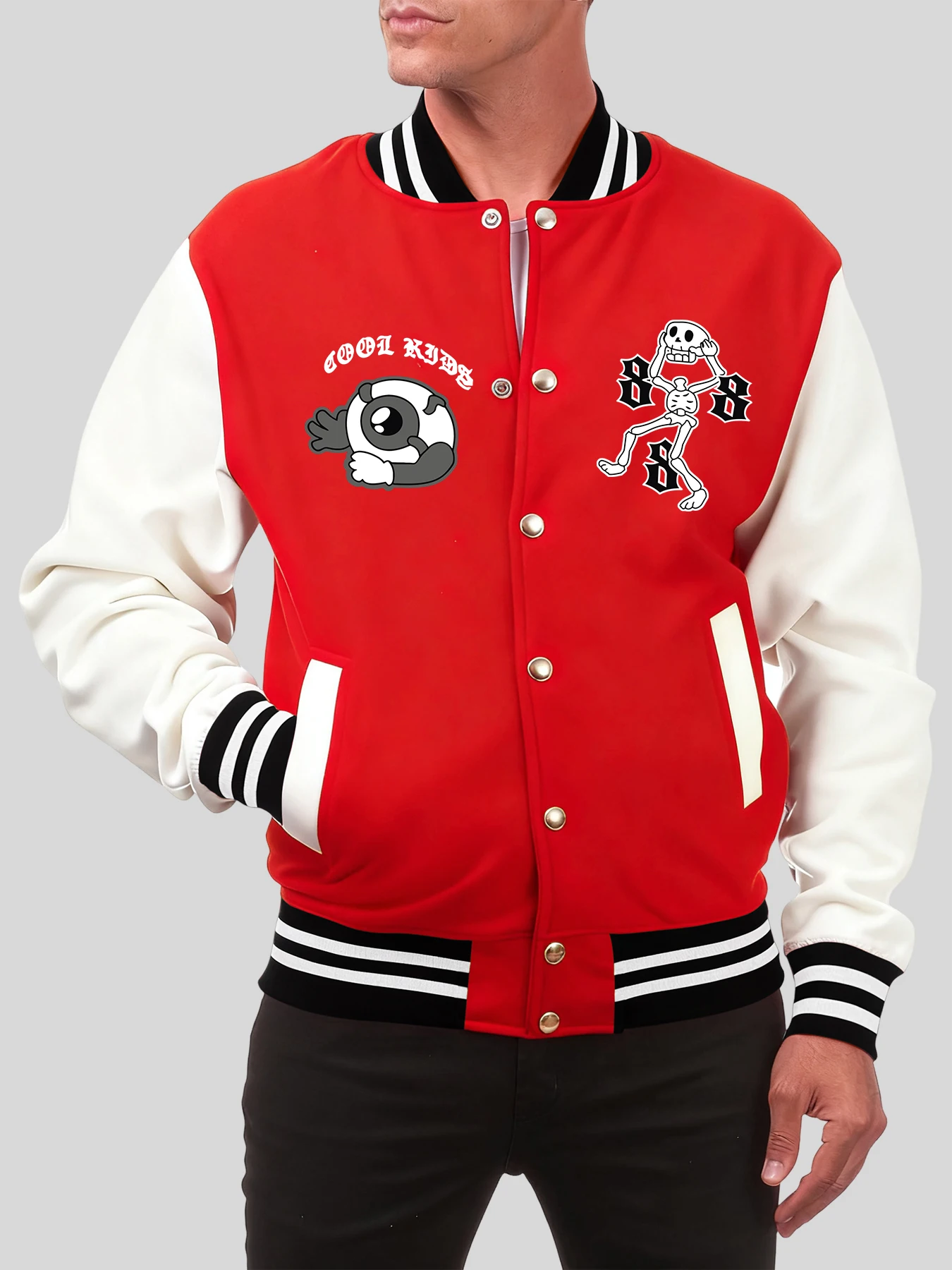 

Twisted Skeleton Man Printed Men Jackets Button Oversized Baseball Uniform Cotton Vintage Clothes Autumn Colorful Sportswear