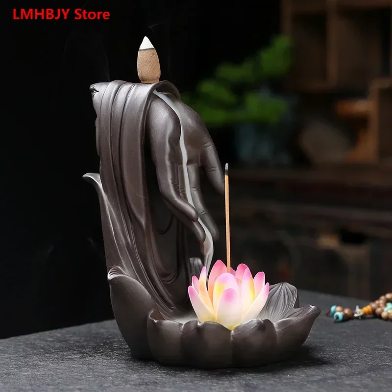 

LMHBJY Ceramic Backflow Incense Stove Zen Buddha Hand Home Decoration Agaric Aroma Incense Stove Incense Insert Plate Decoration