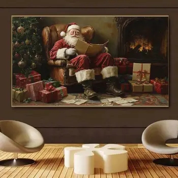 冬季風景聖誕老人讀書雪人聖誕鈴鐺火車海報帆布畫印刷品,適用於客廳家居裝飾 10 最佳銷售 景觀設計 - №7