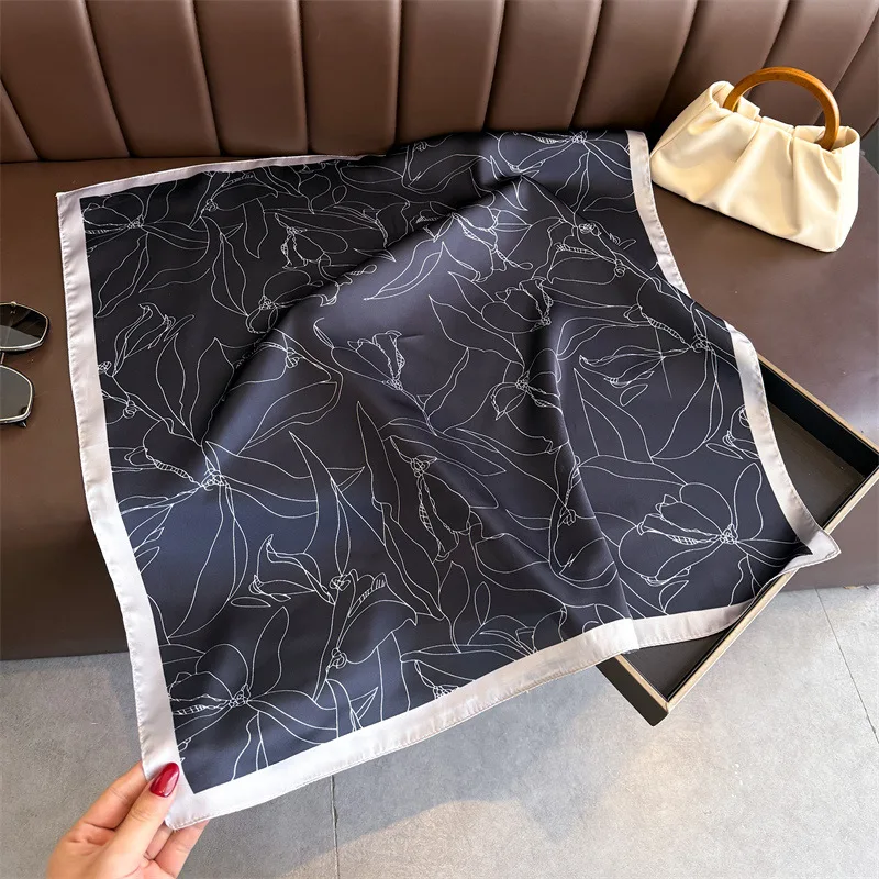 Luxuriöser quadratischer Schal mit floralen Linienzeichnungen für Damen, Seidenschals, Damen-Bandanas, Hijab, Halstuch, eleganter Schal für Reisen – Detail 14