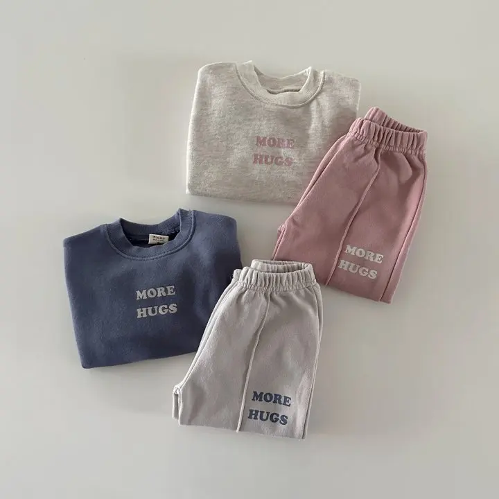 New Boys 2024 Kids Sports Suit Hoodie Set Children Clothes Cute Letter Long Sleeved Thickened Cotton Round girl neck set 2PCS