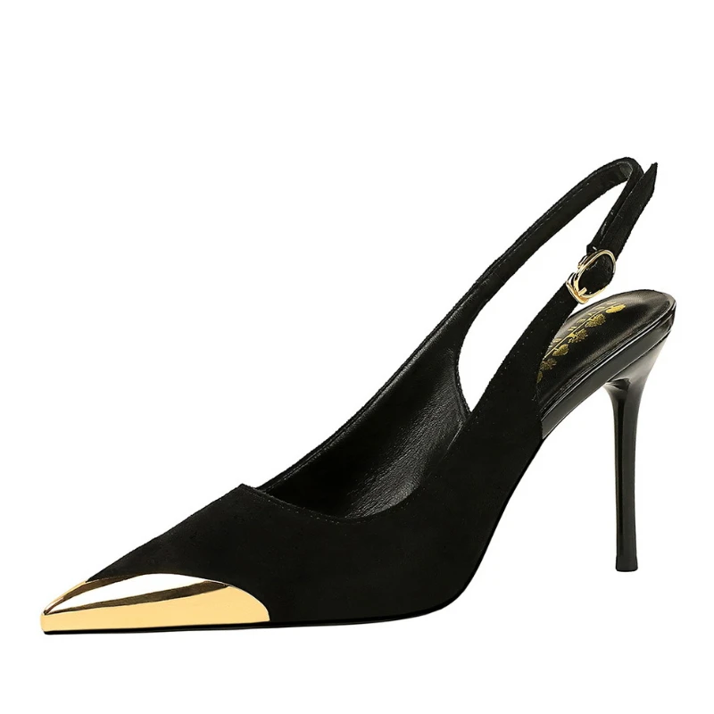 European American Style Metal Pointed High Heels Slim Heels Super High Heels Light Mouth Back Tripping And Banquet Single Shoes