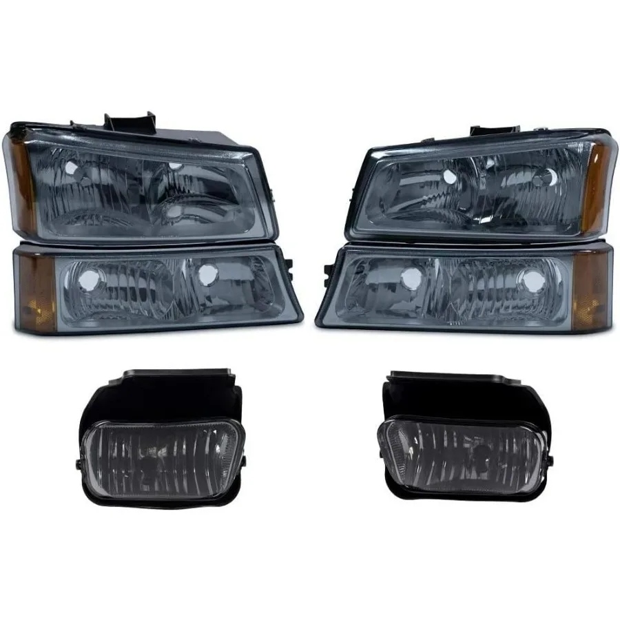 

Headlights Bumper Lamp + Fog Lights Combo Assembly Compatible with Chevy 2003-2006 Silverado Avalanche 1500/2500/3500 PickupBump