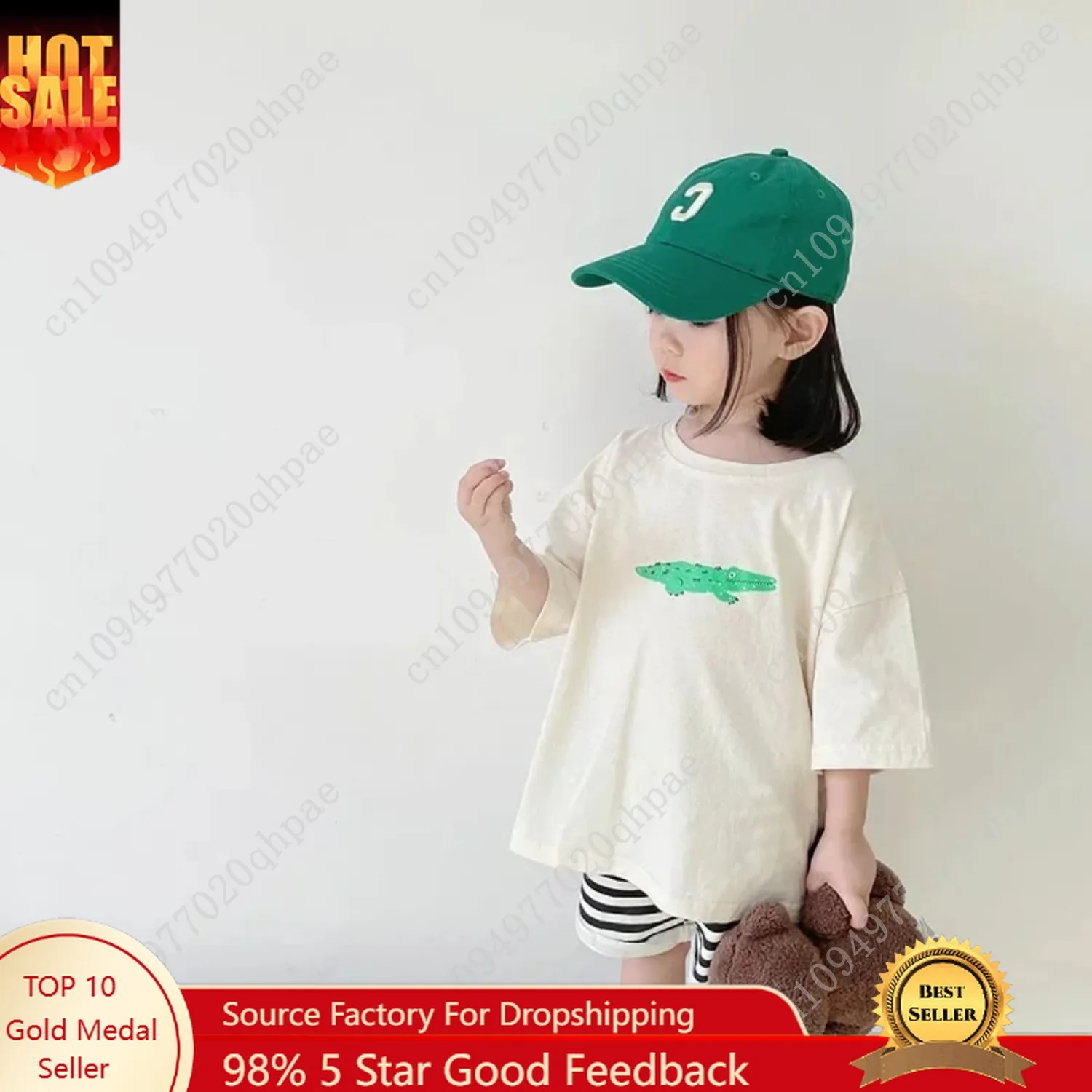 ‌ เสื้อยืดเด็กสไตล์เกาหลีลายการ์ตูนน่ารักทรงหลวมไหล่ตกแขนกลางสำหรับเด็กผู้ชายเด็กผู้หญิงเสื้อผ้าเด็กวัยหัดเดิน