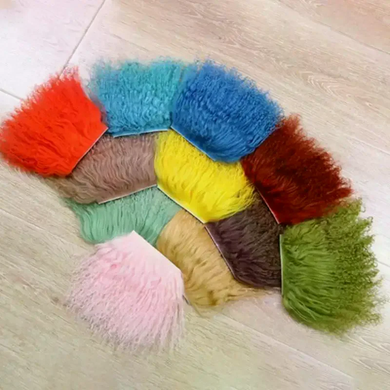 Mongolia Fur Sheepskin Wool Extensions Hair Row Curly Texture Curly Hair Extensions Durable Lamb Fur Pelt Doll Toy Accessories
