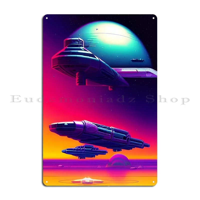 Vintage Synth Dreamscape Outer Space Spaceships Mothership Metal Sign Wall Cave Decoration Customized Wall Decor Tin Sign Poster