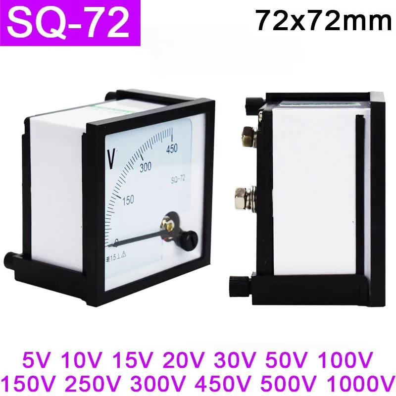 SQ-72 72mm CP-72 89T2 72L1 Pointer Type AC Voltmeter 72*72mm 5V 10V 15V 20V 30V 50V 100V 150V 250V 300V 450V 500V 1000V