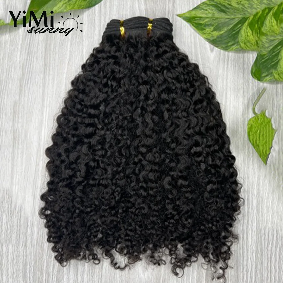 Yimisunny-Raw Birmanês Encaracolado Pacotes de cabelo humano para mulheres, trama de extensão não processada, 3/4 Onda, cabeça cheia