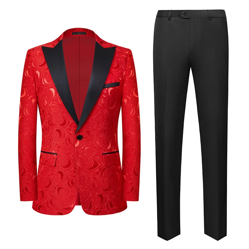 Europe and The United States New Magenta Dark Contrast Dress Wedding Host Suit Male Korean Leisure Suit Two-piece Suit.