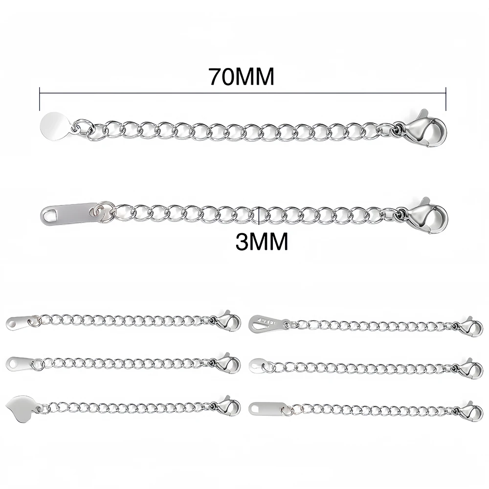 5/10 Stück Edelstahl-Verlängerungsketten, Verlängerungsketten mit Karabinerverschlüssen, Verbindungsstücke für DIY-Schmuckherstellung, Armbandzubehör – Detail 3