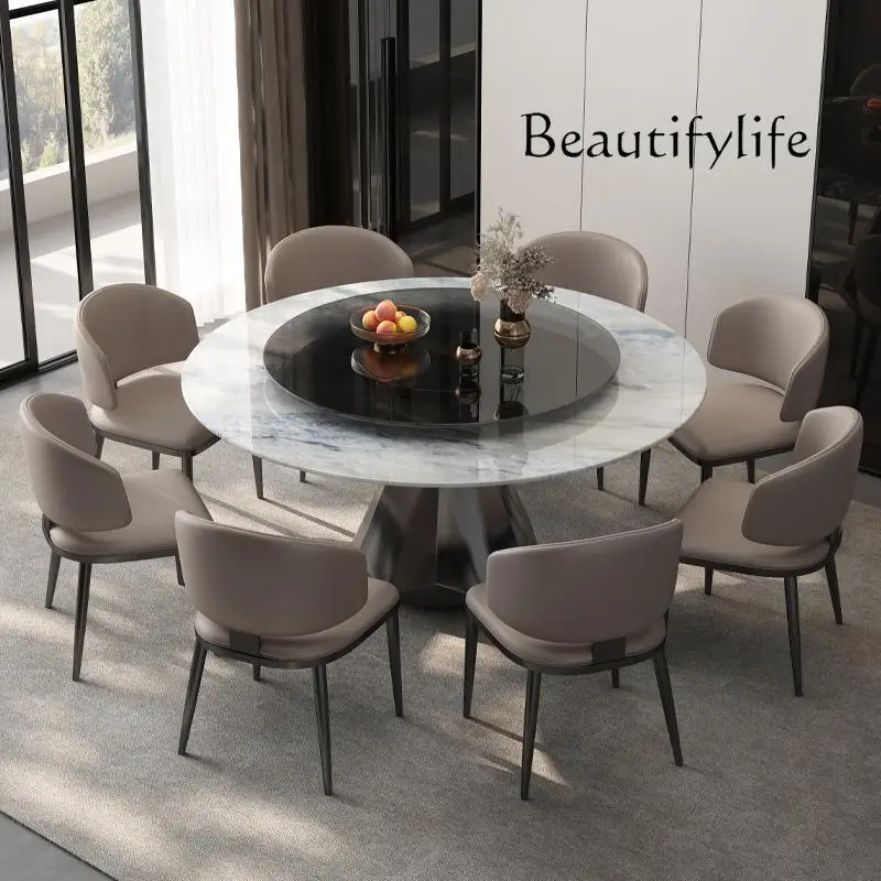 Marble round dining table large apartment living room Italian modern simple turntable restaurant home fashion