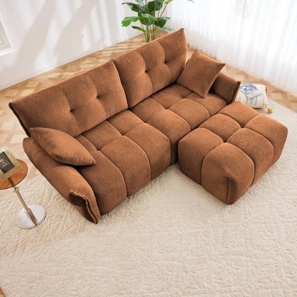 

L Shaped Couch Modular Sectional Sofa, 2 Seater Modern Cloud Couch with Ottoman, Chenille Comfy Sofa with Pillow, Deep Seat