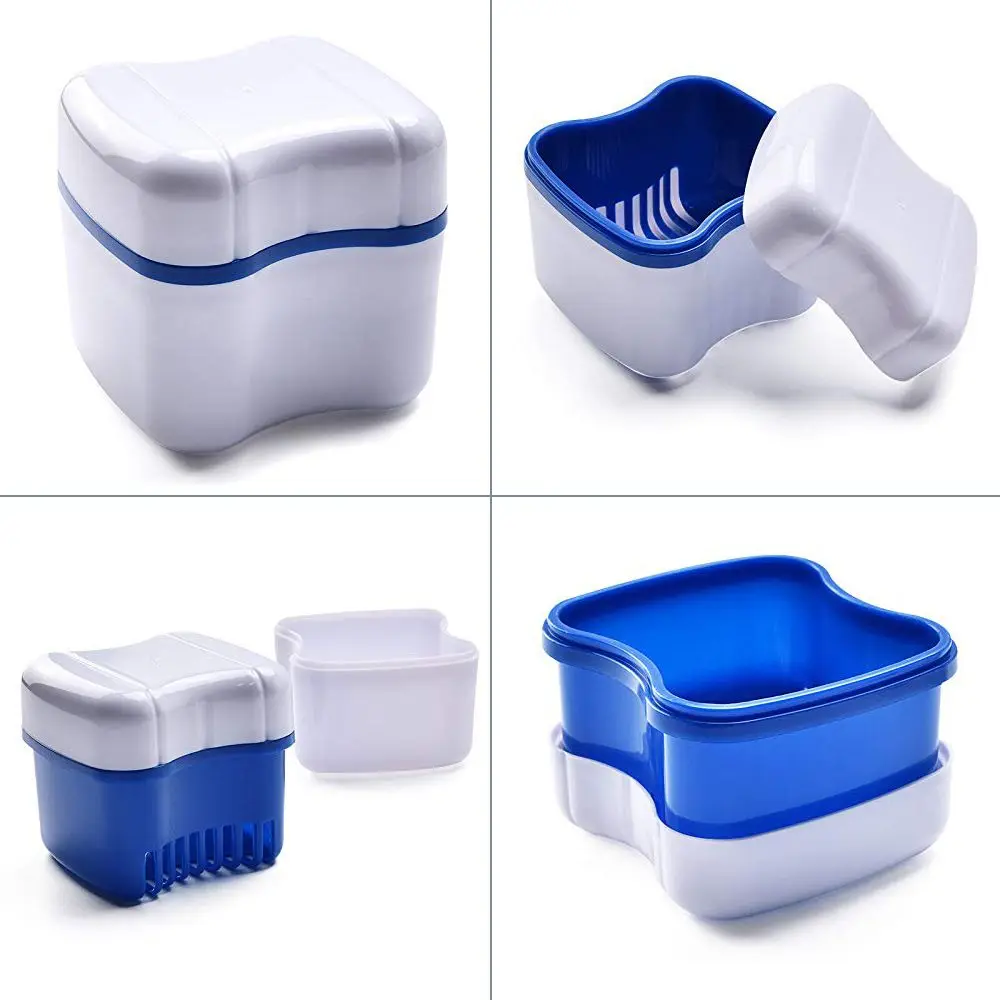 Durable Double-layer Cleaning Tool Denture Box Bath Cleaner Brush Dentures Container with Basket Denture Case