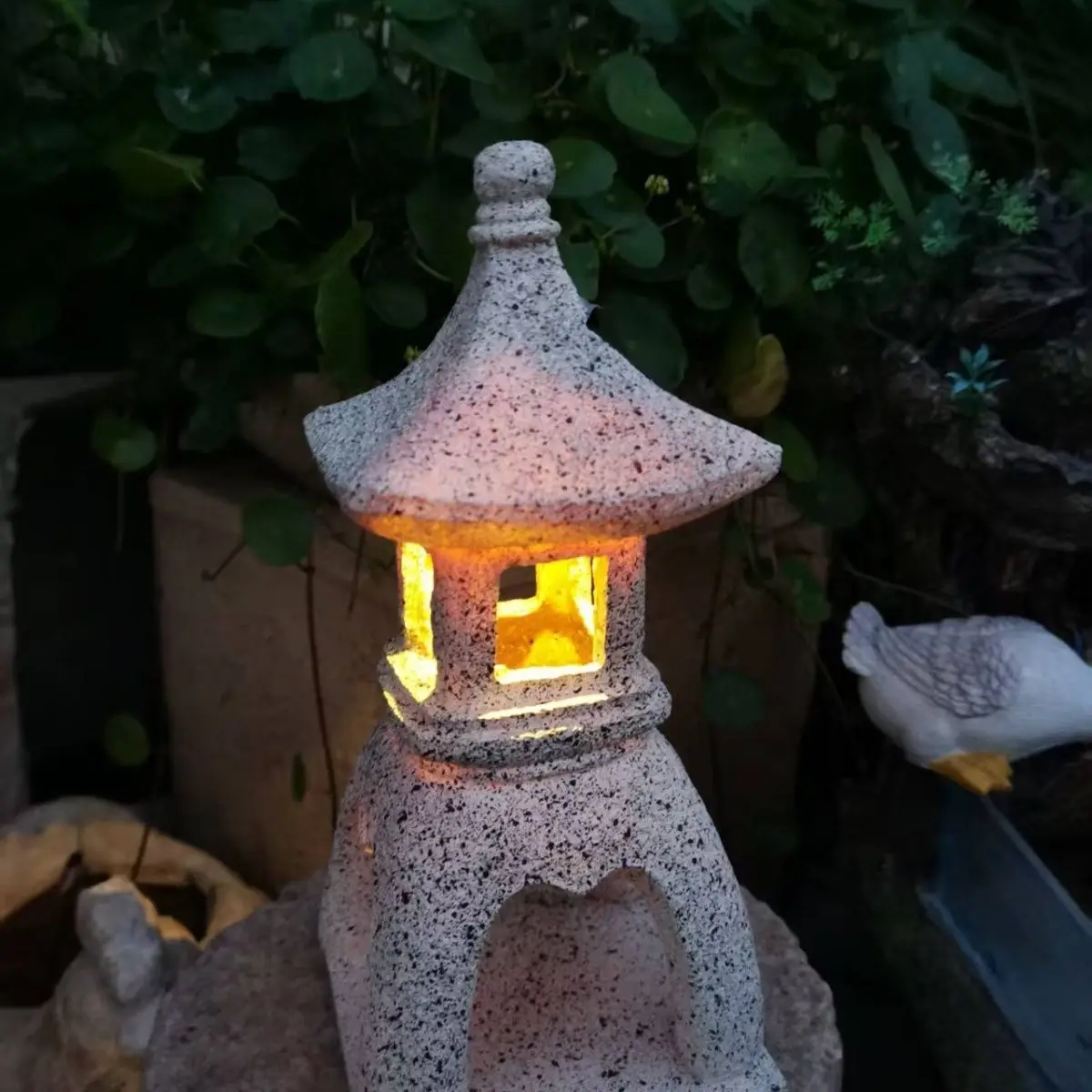 Lámpara Solar Decorativa de Jardín, Farol Oriental, Lámpara Japonesa de Piedra para Exteriores, Escultura Zen, Adorno para Césped