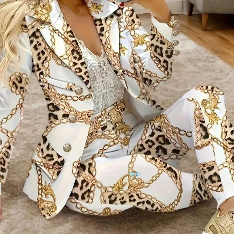 Ele Double boutonnage bulle Sve 2 pièces ensemble avec chaîne taille basse Cleanfit PVC pantalons décontractés pour les femmes d'âge moyen