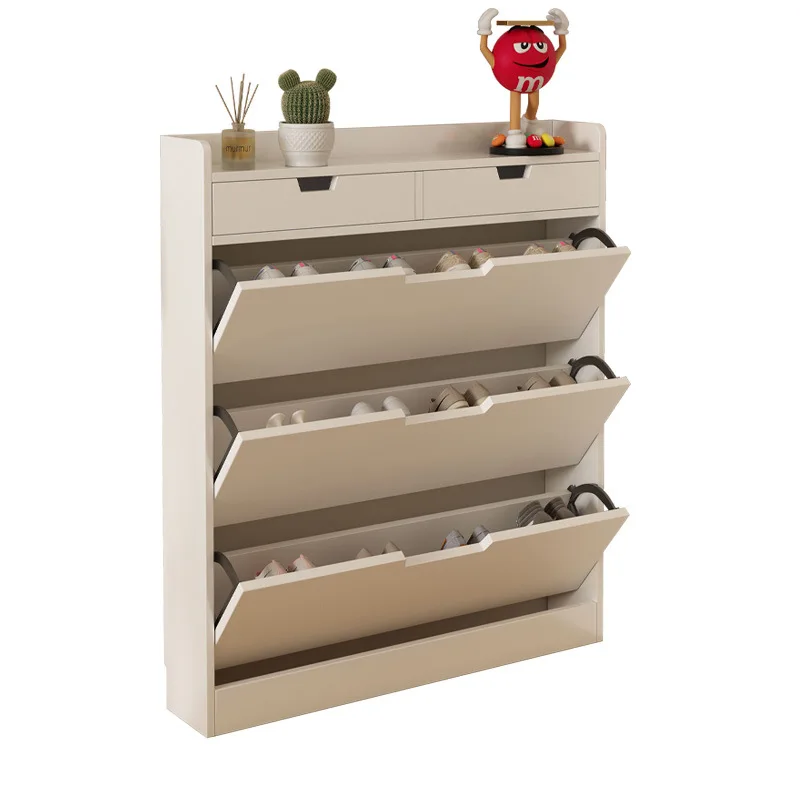 Klappbarer Schuhschrank für den Eingangsbereich, Einfach und Modern, Große Kapazität, Ultraflaches Schuhregal, Balkon, Wohnzimmer, Holzmöbel