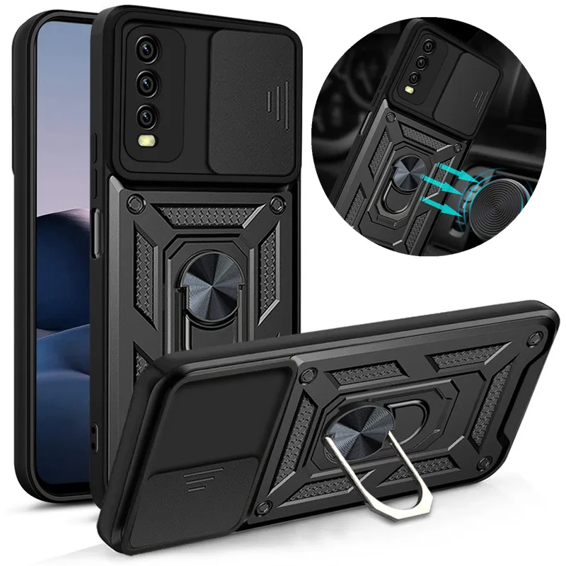 Shockproof Armor Case For Vivo Y20 Y20i Y20s Camera Lens Protection Funda for Vivo Y30 Car Magnetic Holder Ring Stand Back Cover