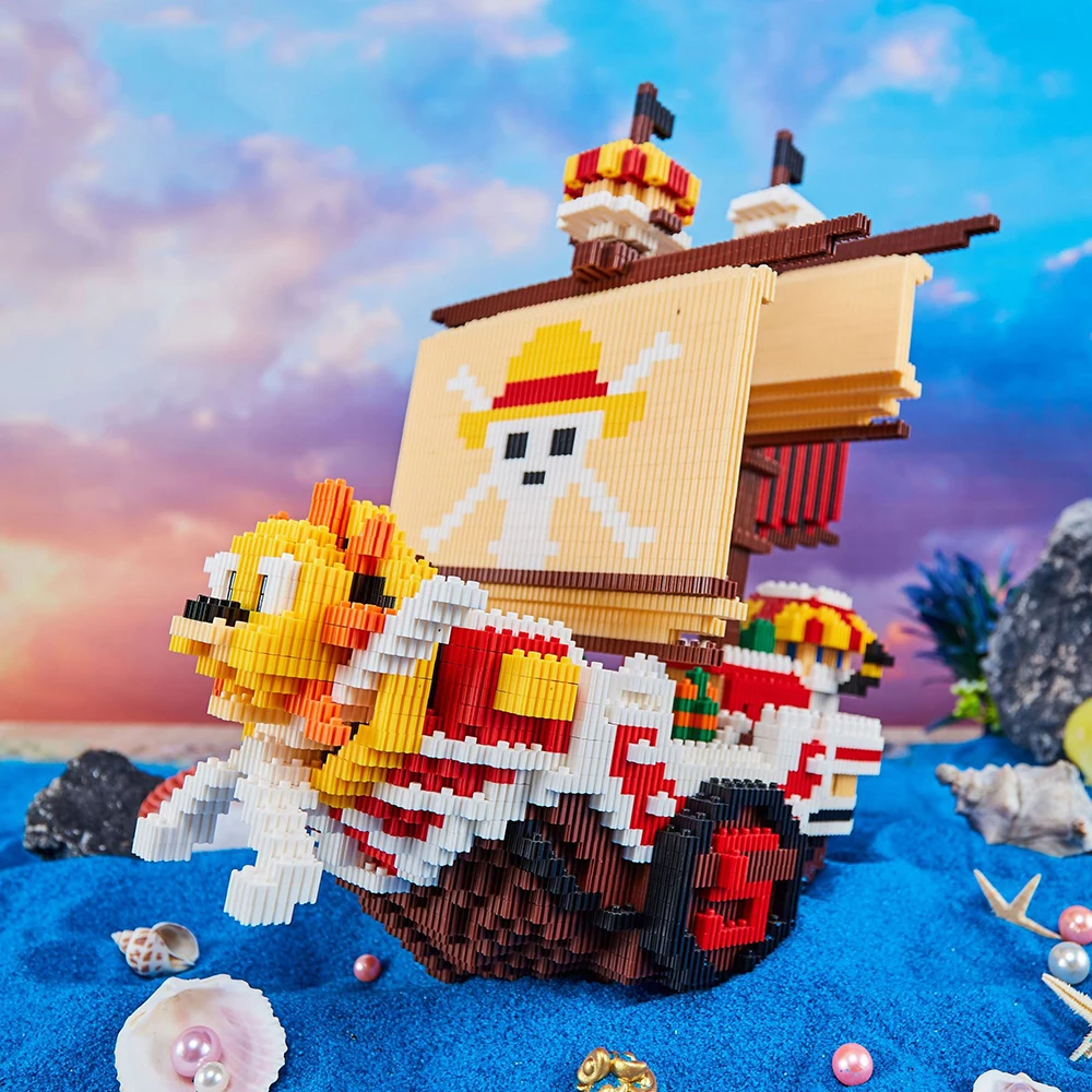 One Piece Connection Building Blocks Thousand Sunny Pirate Ship Linkgo Micro Bricks Figures For Kids Friend Christmas Gift