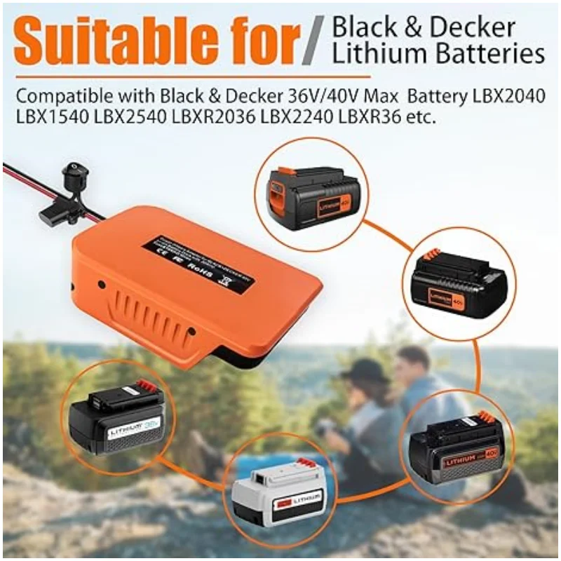 Power Wheels Adapter Battery Adapter For Black&Decker 36V-40V Battery 14AWG Wire With Fuse&Switch Power Convertor Dock Connector