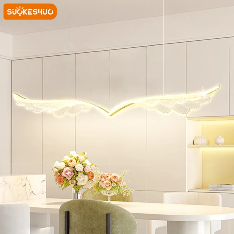 Modern Acrílico LED Pendant Light, Asas De Arte Simples, Tira Longa, Quarto Sala De Estar, Recepção, Loja Bar Contador, Lâmpada De Luxo