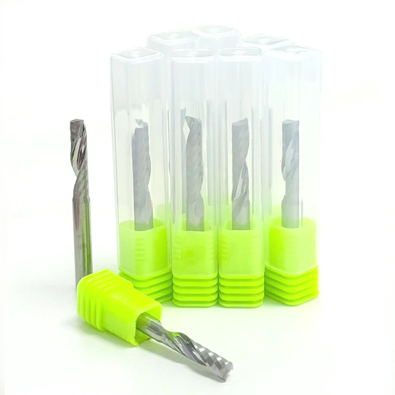 10pieces/Lot 2A  MDF Milling Cutter Wood Working Tools Quality Single Flute Spiral Cutter Carbide Router Bit for Acrylic PVC