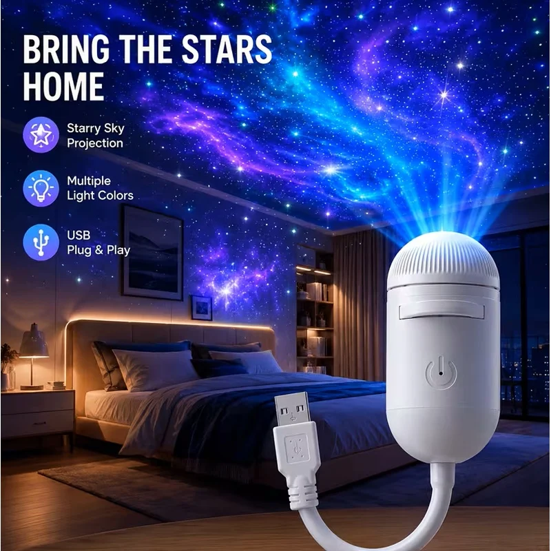 USB Star Projector Galaxy Night Light Car Interior Atmosphere Lamp for Bedroom Home Romantic Starry Sky Projection Decoration Pl
