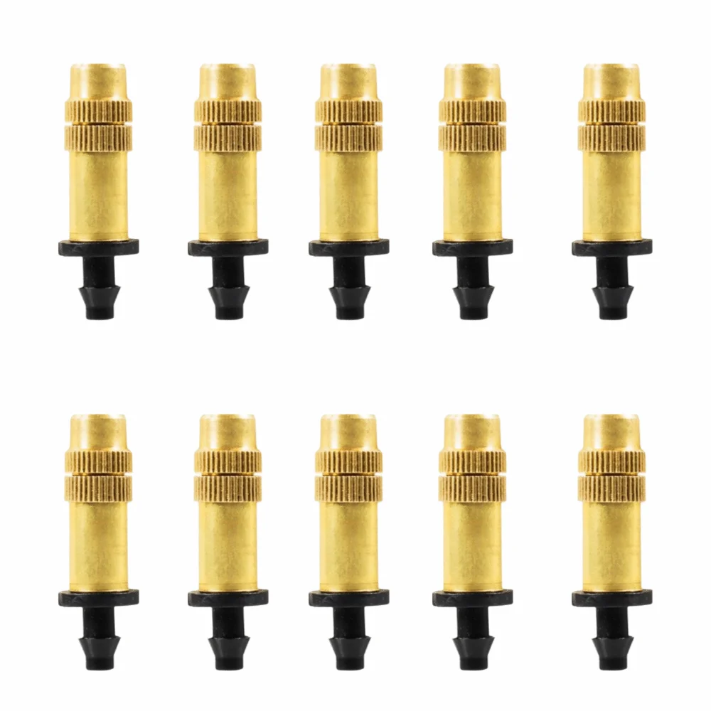 10Pcs Adjustable Spray Misting Nozzles Atomizing Design Brass Construction Garden Sprinklers 4/7mm Hose Irrigation Sprayers