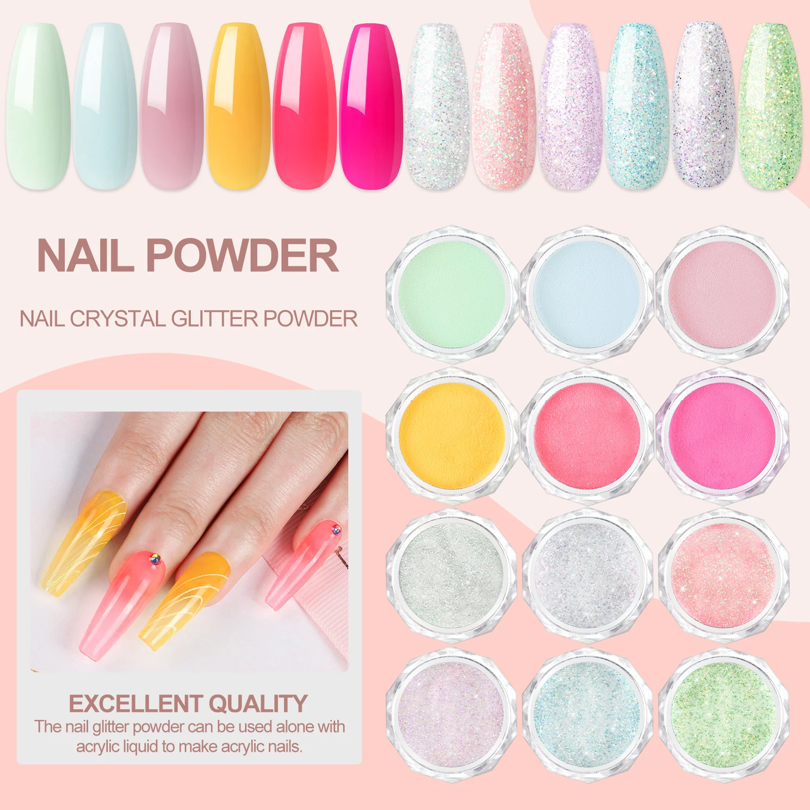 Peacecolor-マニキュアキット,6Wランプ,アクリル液,ジェルマニキュア,ネイルアートツール,30ml, 8g, 4個,7ml