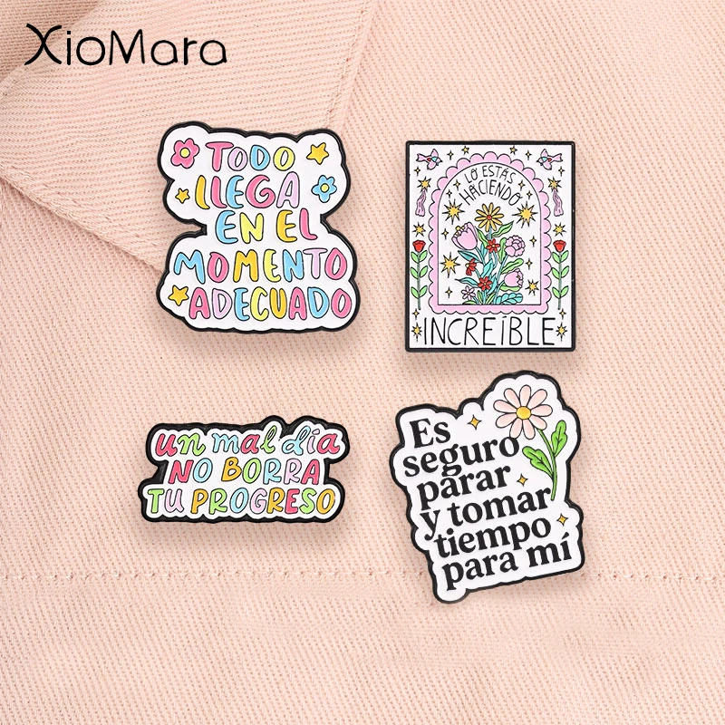 Funny Spanish Quote Enamel Badge You Are Doing Amazing Self‑care Pins Motivational Inspirational Slang Brooches Jewelry Gifts