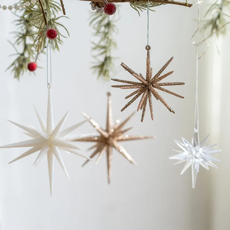 

Christmas decorations, snowflakes, stars, Christmas trees, hanging ornaments, atmosphere, surrounding scenes, small props, exqui