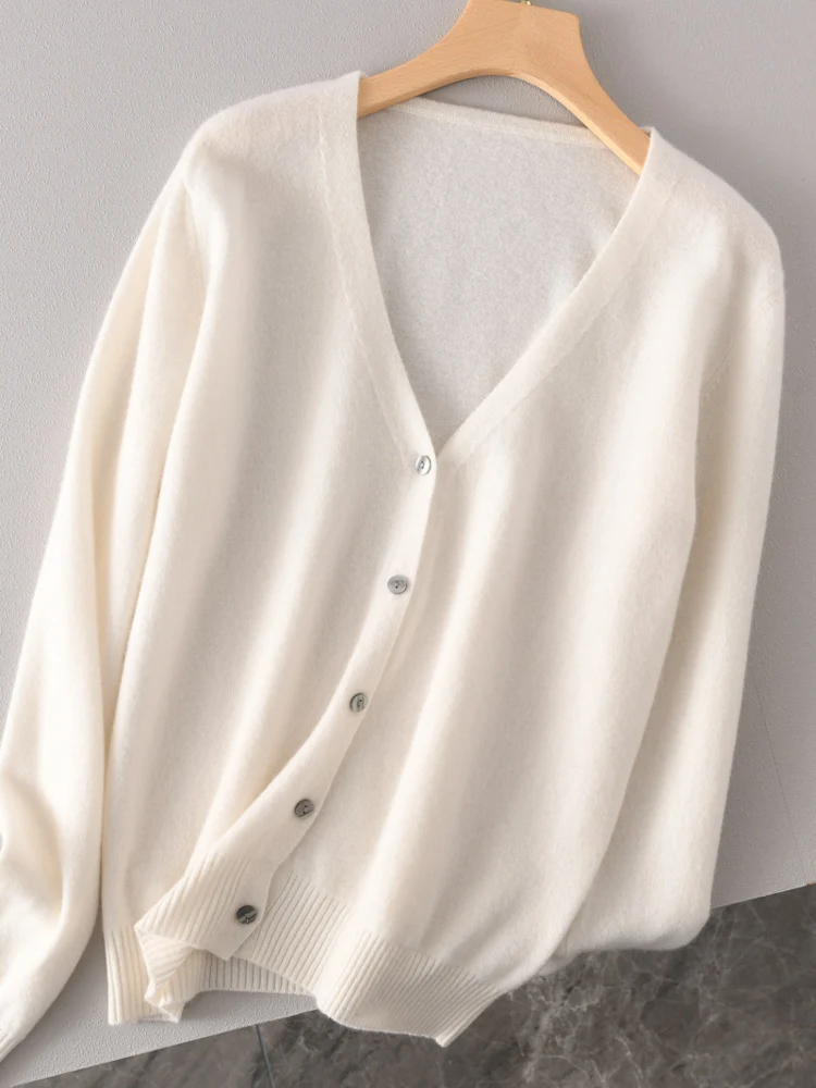 الخريف الشتاء النساء 100% ميرينو الصوف تريكو سترة سترة الخامس الرقبة سترة الكشمير المعنقة لينة الأساسية طويلة الأكمام بلايز #2