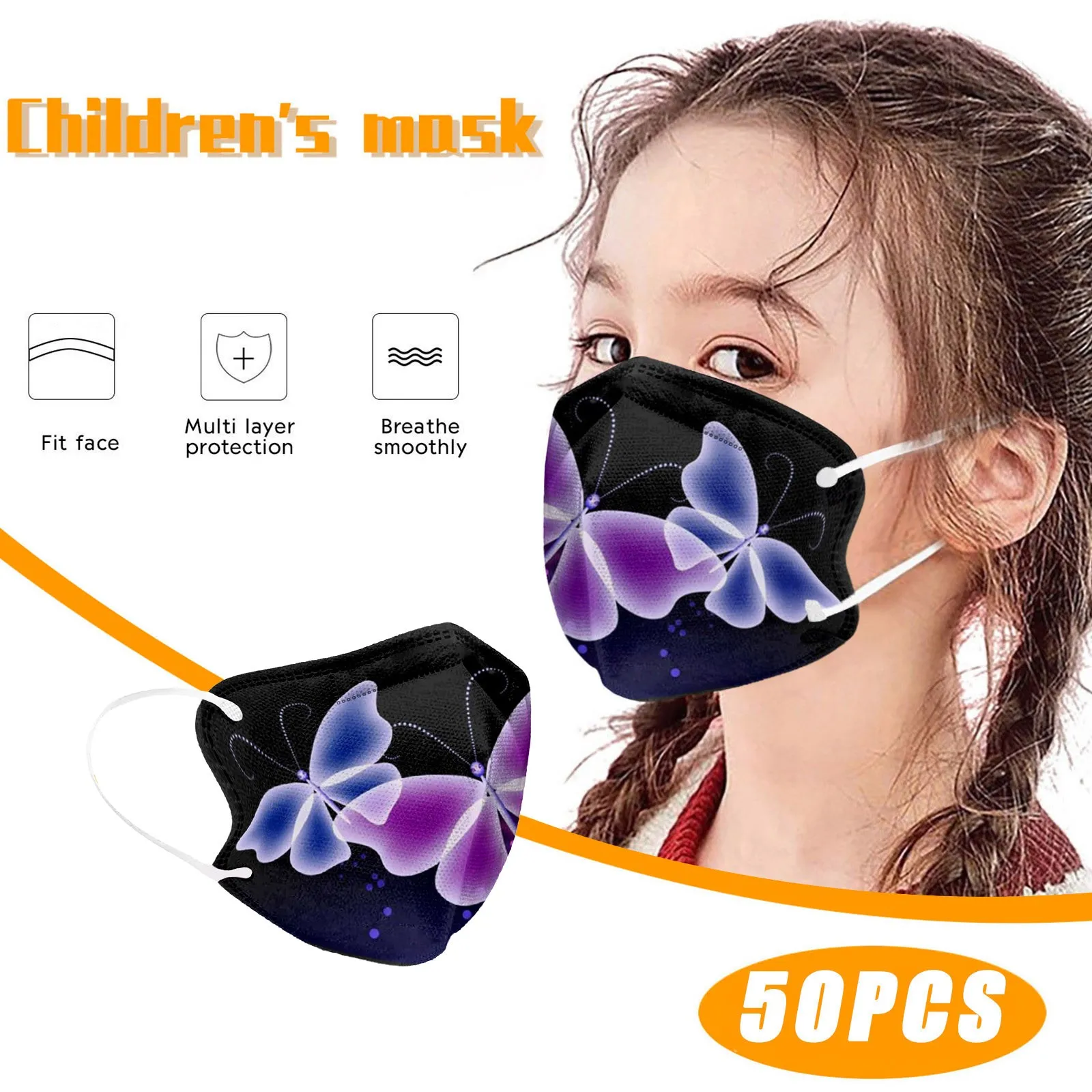 Butterfl Print Kids Mask Face Protection Disposable Breathable Multi Layer Child Mouth Cover Pack Disposable Mask Boy Girl T1