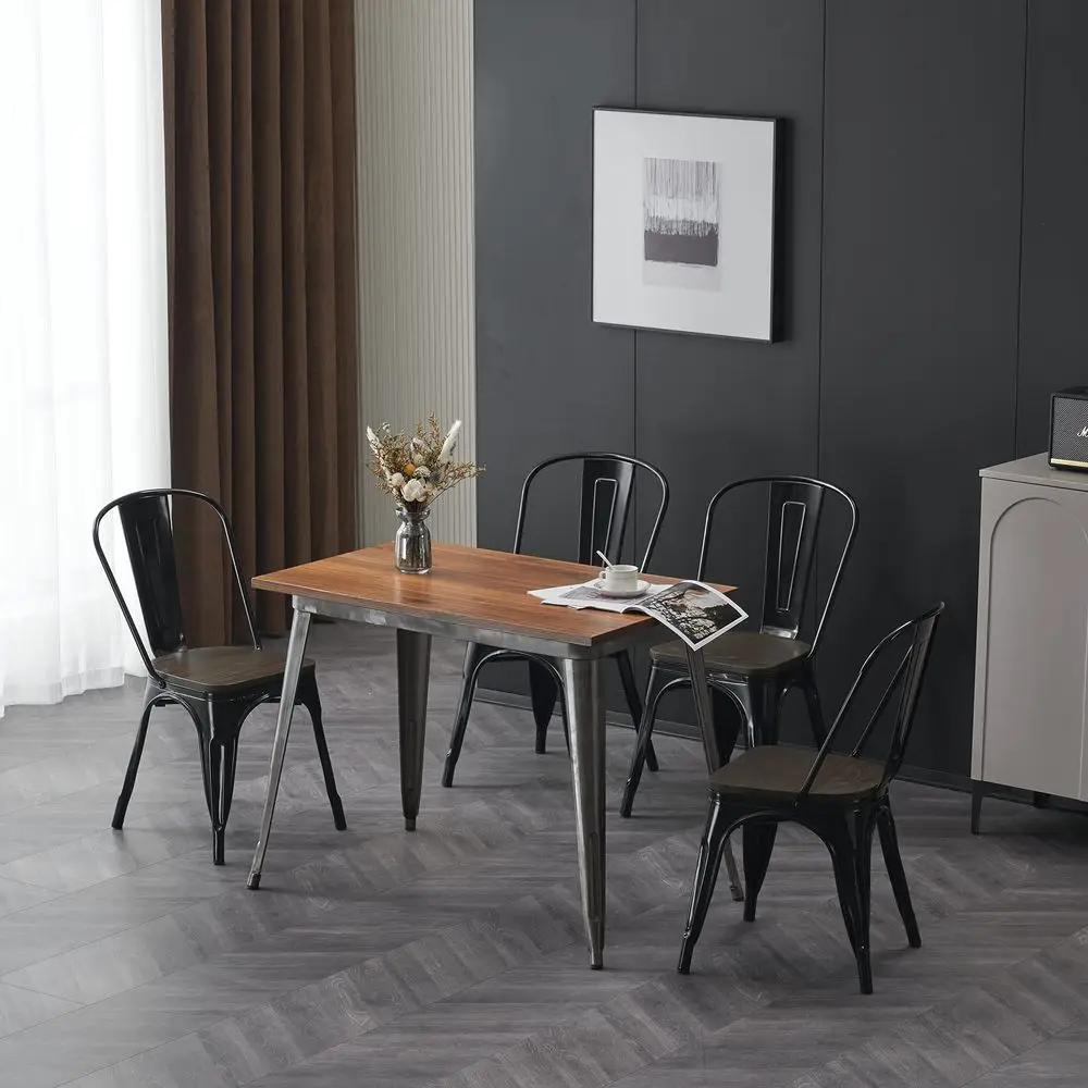 

18 Inch Metal Dining Chair Farmhouse Tolix Style Waterproof Stackable for Kitchen Cafe Restaurant Bistro Patio