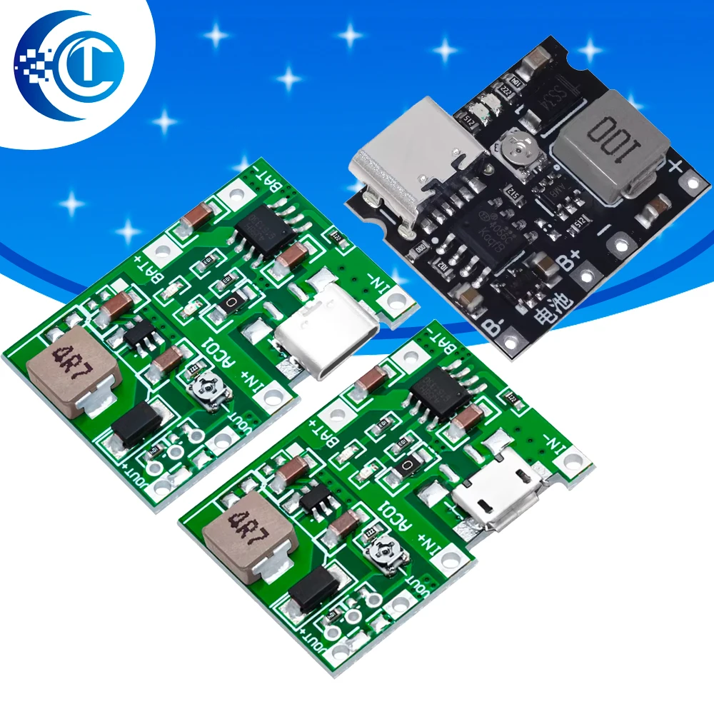 TP4056 3.7V‑4.2V 18650 Li‑ion Charging Module, DC‑DC Boost Charger Board Compatible with for Arduino DIY Electronics