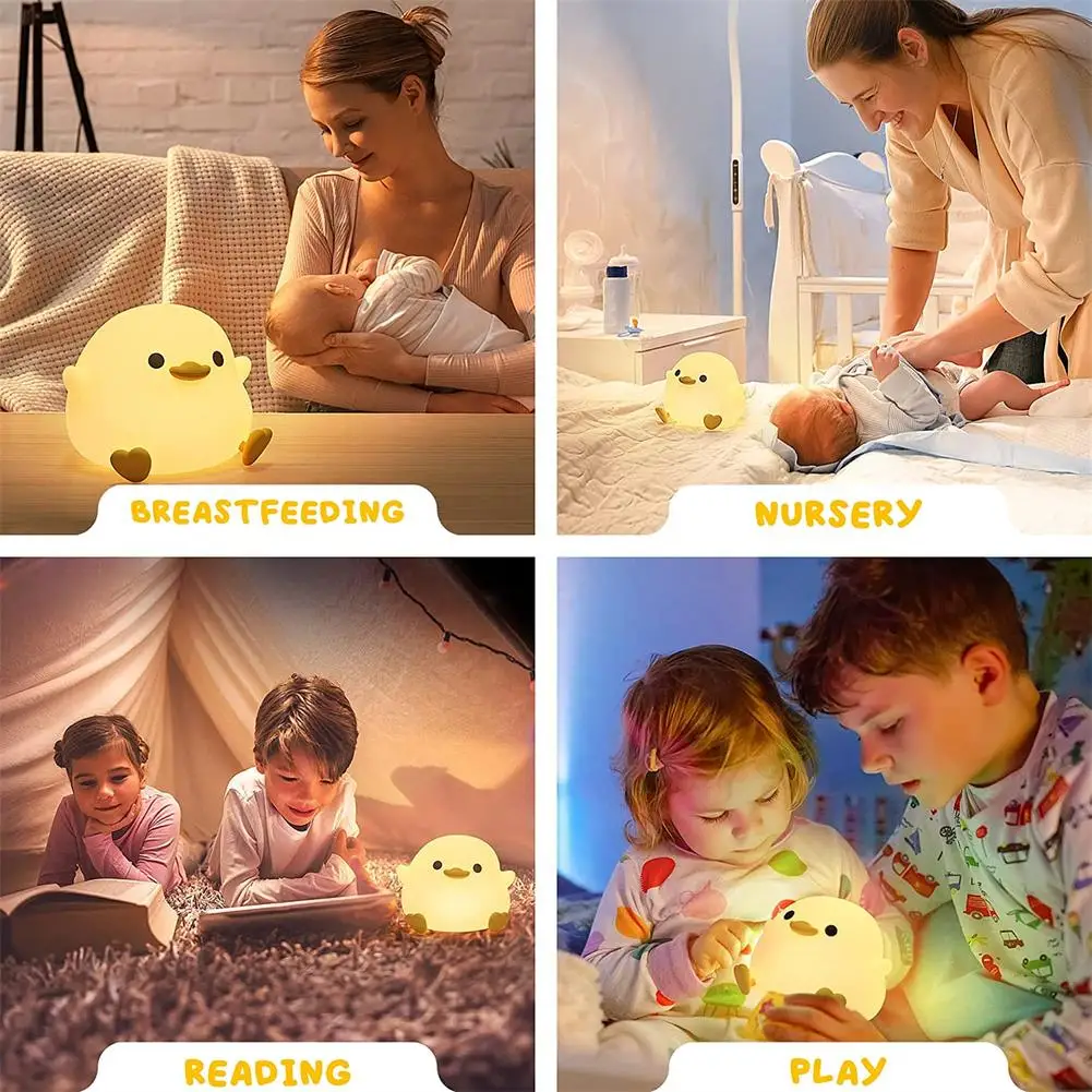 LED Cute Bean Duck Night Light  Silicone Nursery Night Light Rechargeable Table Lamp Bedside Lamp With Touch Sensor for Bedrooms