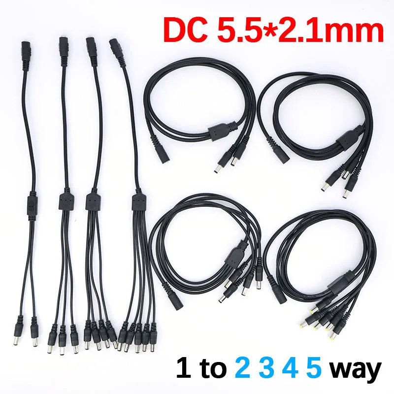 22/18awg 0.4/0.7M DC 1 Female to 2 3 4 5 way Male connector Power Supply Splitter Plug adapter Cable cord 5.5x2.1mm for strip