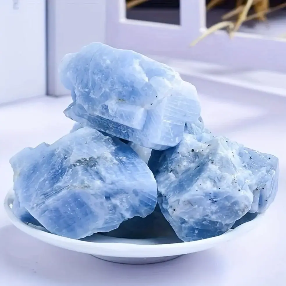 Natural Blue Calcite Rough Stone Quartz Crystal Cluster Rock Reiki Mineral Energy Stones Specimens Spiritual Healing Crystals