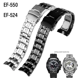 For Casio EF-550 EF-524 Stainless Steel Watchband Silver Black Strap Deployment Buckle Bracelet Metal Belt Men's Watch Chain