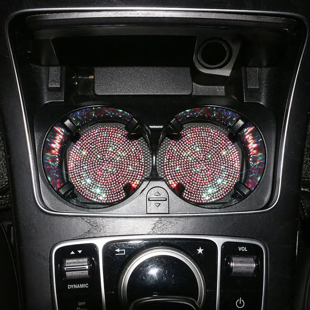 

2Pcs Rhinestone PVC Anti Slip Round for Car Home Office Drink Holder Wear Resistant Car Cup Holder Temperature