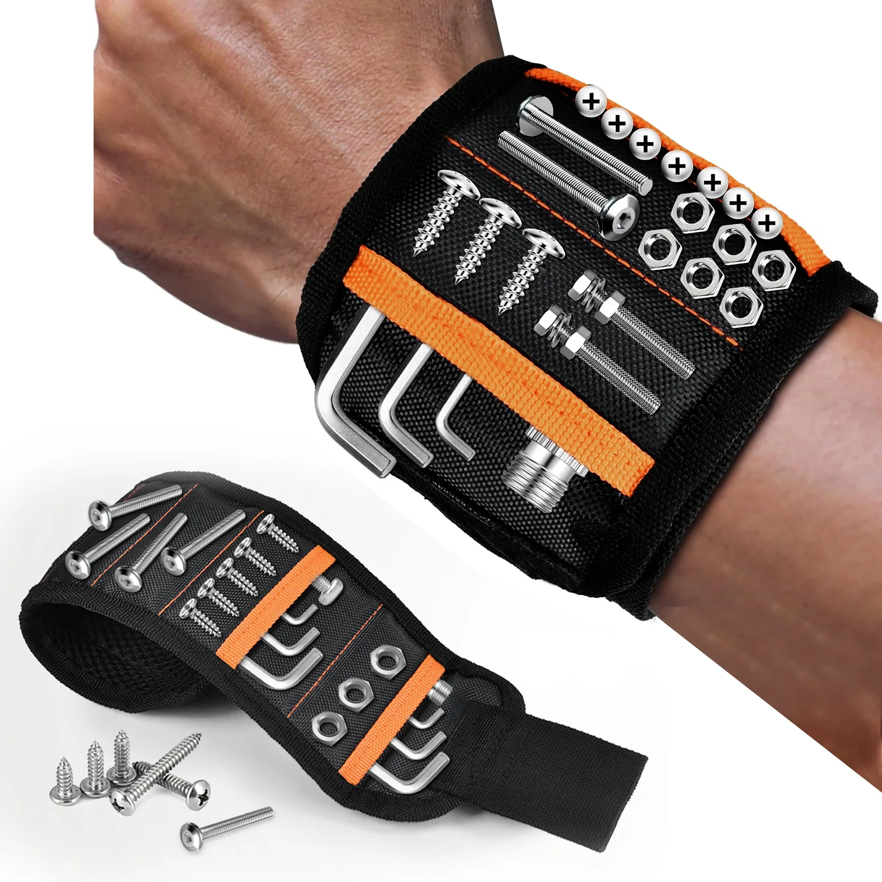 Magnetic Wristband 1680D Polyester-15 Powerful Magnets Adjustable Holder, Large Magnetic Area Secure Storage of Screws Nuts Bits