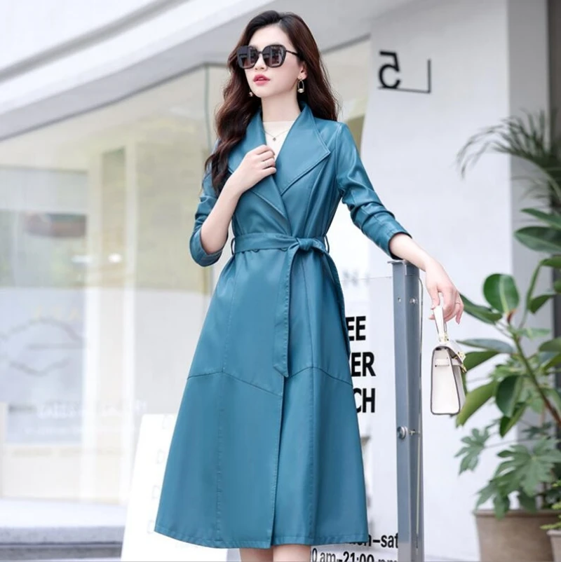 M-5XL New Women Sheepskin Coat Spring Autumn 2024 Fashion Single Button Long Jacket Sheep Leather Overcoat Suede Trench Coats